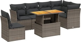vidaXL Set canapele de grădină, 7 piese, cu perne, gri, poliratan