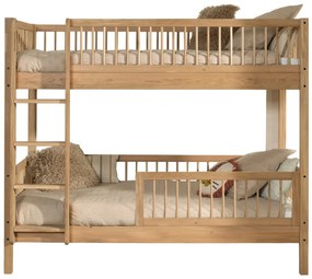 Set Pat Supraetajat Forrest Oak pentru Camera Copii, 90x200 cm, cu Barieră de Siguranță, din Lemn Masiv de Stejar, Natur – Vipack