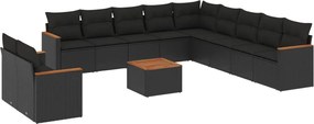 vidaXL Set canapele de grădină, 12 piese, cu perne, negru, poliratan