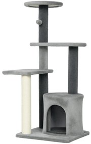 PawHut Ansamblu de joacă pentru pisici, multe niveluri cu stâlpi de sisal și Căsuță, 104cm,  Gri | Aosom Romania