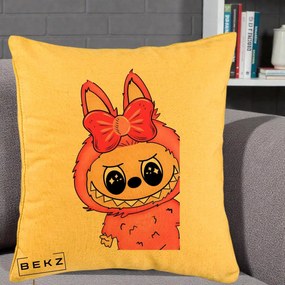 Perna Personalizata Labubu Roz cu Funda, 40x40 cm, Galben, Husa Detasabila, Perna Inclusa, BEKZ®
