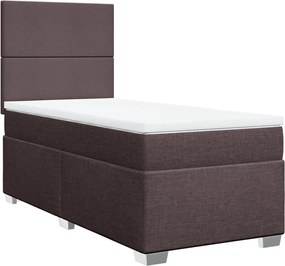 vidaXL Pat box spring cu saltea, maro închis, 90x190 cm, textil