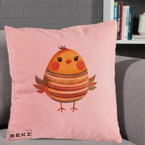 Perna Decorativa Pui Kawaii Portocaliu Dungi Calde, 40x40 cm, Roz, Husa Detasabila, Perna Inclusa, BEKZ®