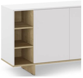 Comodă albă joasă cu aspect de lemn de stejar 170x80 cm Cequoia – Marckeric