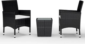 vidaXL Set mobilier bistro, 3 piese, negru poliratan/sticlă securizată