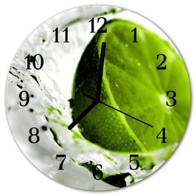 Ceas de perete din sticla rotund Lime Green Fruit
