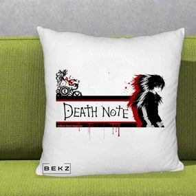 Perna Personalizata Death Note L Lawliet Rosu-Negru, 40x40 cm, Alb Pufos, Husa Detasabila, Perna Inclusa, BEKZ®