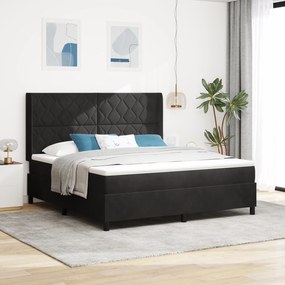 vidaXL Pat box spring cu saltea, negru, 180x200 cm, catifea