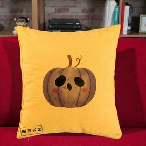 Perna Decorativa Dovleac Halloween Mov Kawaii, 40x40 cm, Galben, Husa Detasabila, Perna Inclusa, BEKZ®