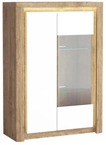 Vitrină Livia 05 (cu iluminat LED) (Stejar ribbeck + Alb lucios). 1057861