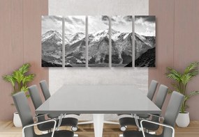 Tablou 5-piese panorama montană frumoasă în design alb-negru