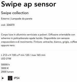 Aplica LED cu senzor de miscare pentru exterior IP54 Swipe ap gri