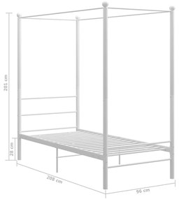 Cadru de pat cu baldachin, alb, 90x200 cm, metal Alb, 90 x 200 cm