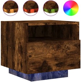 vidaXL Noptiere cu lumini LED, stejar fumuriu, 40x39x37 cm
