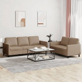 vidaXL Set de canapele cu perne, 2 piese, cappuccino, piele ecologică