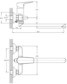 Baterie de lavoar/cadă Aqualine LOTTA crom lucios