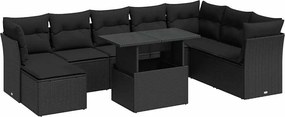 vidaXL Set mobilier de grădină cu perne, 9 piese, negru, poliratan