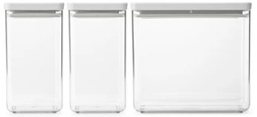 Cutii de depozitare Brabantia Tasty+ stivuibile 1008880, 2x1.6L+1x3.5L, Fara BPA, închidere strânsă, Gri deschis