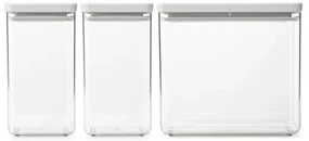 Cutii de depozitare Brabantia Tasty+ stivuibile 1008880, 2x1.6L+1x3.5L, Fara BPA, închidere strânsă, Gri deschis