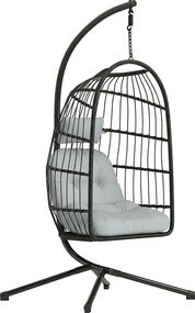 Outsunny Scaun suspendat tip ou cu suport Coș Pliabil Pernă Tetieră Înălțime Reglabilă și Frânghie Capacitate 120 kg Gri deschis | Aosom Romania