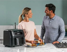 Friteuza dubla cu aer cald Ninja Foodi Dual Zone AF200EU, 2400 W, Zone independente, 7,6 l, 4 programe, 100-240°C, Max Crisp, Sync, Negru