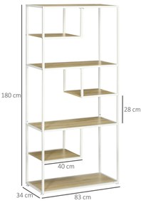 HOMCOM Bibliotecă raft de depozitare cu 7 niveluri cadru din oțel stil industrial 83 x 34 x 180 cm stejar | Aosom Romania