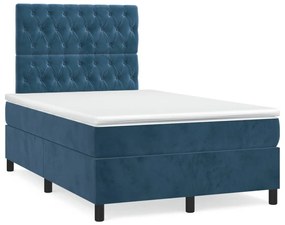 3270017 vidaXL Pat box spring cu saltea, albastru închis, 120x190 cm, catifea