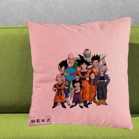 Perna Personalizata Dragon Ball Z Grup Complet, 40x40 cm, Roz, Husa Detasabila, Perna Inclusa, BEKZ®