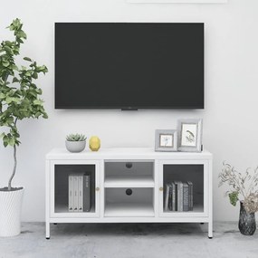 336059 vidaXL Dulap TV, alb, 105x35x52 cm, oțel și sticlă