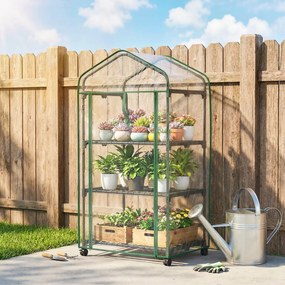 Outsunny Mini seră de grădină cu 3 rafturi, prelată PVC de înaltă densitate, ușă rulabilă 4 roți 69 x 49 x 130 cm transparent | Aosom Romania