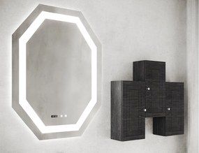 Oglindă lemn masiv LED cu termometru ceas și dezaburire 75x100cm