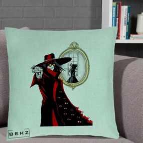 Perna Personalizata Hellsing Alucard cu Pistoale, 40x40 cm, Verde Menta, Husa Detasabila, Perna Inclusa, BEKZ®