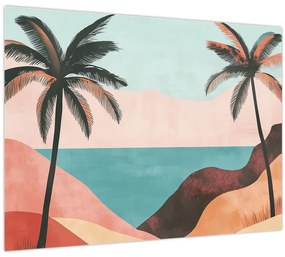 Tablou pe sticlă - Palmieri la mare (70x50 cm)
