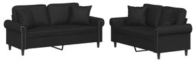 3202160 vidaXL Set de canapele cu perne, 2 piese, negru, piele ecologică