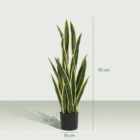 Outsunny Sansevieria Artificială în Ghiveci, Plantă Falsă pentru Interior și Exterior cu 21 de Frunze Modelabile, Ø20x90 cm | Aosom Romania