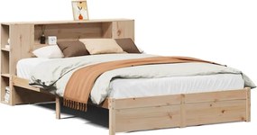 vidaXL Pat cu bibliotecă fără saltea, 140x190 cm, lemn masiv de pin