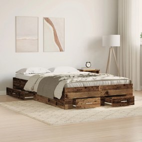 vidaXL Cadru de pat cu sertare, lemn vechi, 120x200 cm, lemn prelucrat