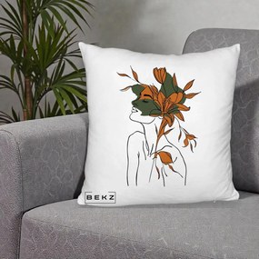 Perna Decorativa Portret Feminin Crin Auriu, 40x40 cm, Alb Pufos, Husa Detasabila, Perna Inclusa, BEKZ®