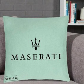 Perna Personalizata cu emblema Maserati, 40x40 cm, Verde Menta, Husa Detasabila, Perna Inclusa, BEKZ®