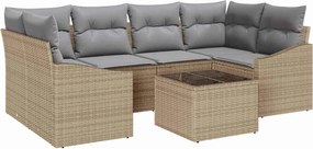 vidaXL Set de canapea cu pernă 7 pcs Beige și gri deschis poliratan