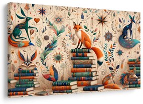 Tablou vulpi în bibliotecă