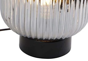 Lampă de masă Art Deco neagră cu sticlă fumurie - Karel