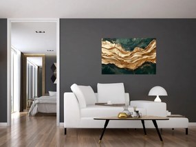 Tablou - Abstracție verde cu auriu II. (90x60 cm)
