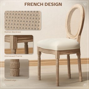 HOMCOM Set 2 Scaune cu Spătar Perforat, în Stil Vintage cu Tapițerie din Poliester, 49x56x97 cm, Alb-Lemn | Aosom Romania