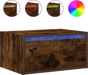 vidaXL Noptieră montată pe perete cu lumini LED, stejar fumuriu