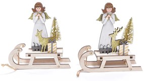 Set 2 decoratiuni ingeras , Lemn 16x5x17 cm