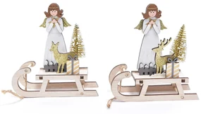 Set 2 decoratiuni ingeras , Lemn 16x5x17 cm