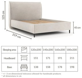 Pat matrimonial crem tapițat cu spațiu de depozitare cu somieră 180x200 cm Shell – Maison de Rêve