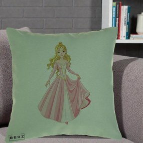 Perna Decorativa Printesa Aurora Rochie Roz, 40x40 cm, Verde, Husa Detasabila, Perna Inclusa, BEKZ®