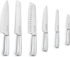 Set de cutite cu suport SMEG KBSF02CR, 7 piese, Manere din lemn de salcam, Otel inoxidabil german, Crem